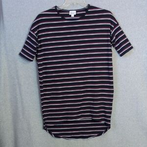 LuLaRoe Navy Red White Striped Ribbed Long Tee Tunic Stretch Women's XS